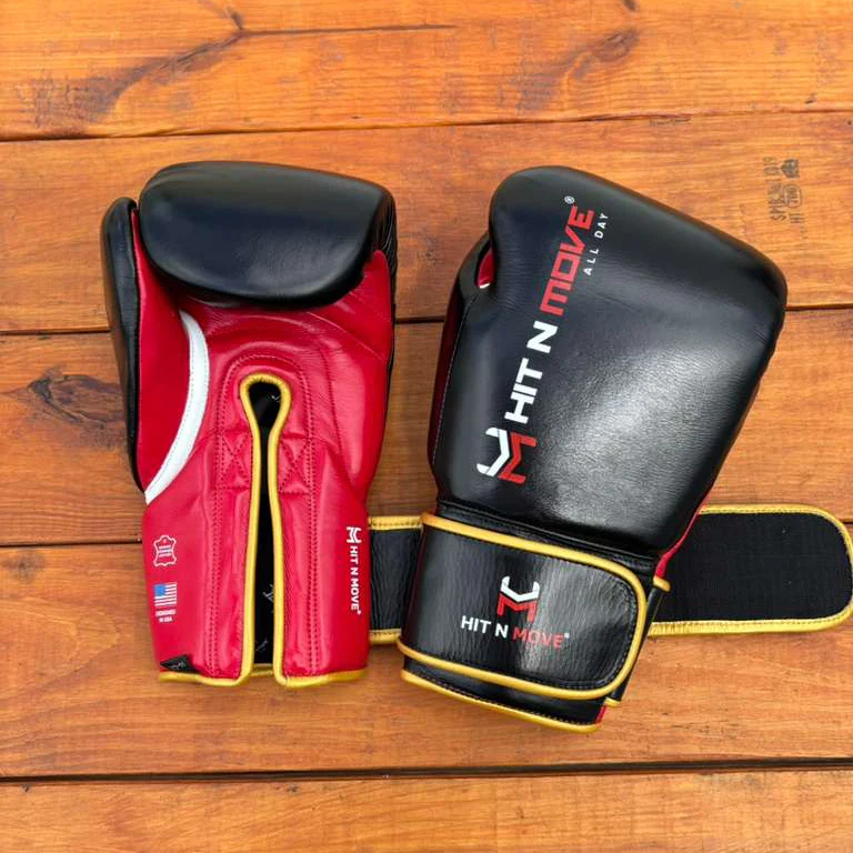 HIT N MOVE GLOVES PRO AGILITY HOOK & LOOP BLACK /RED - Image 2