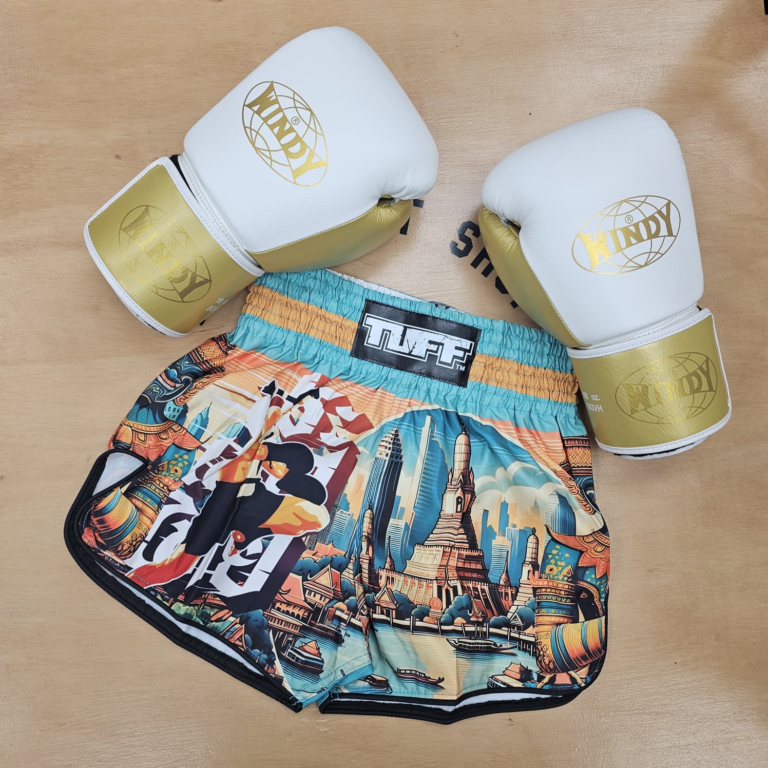 TUFF MUAY THAI SHORTS HIGH CUT RETRO LEGACY OF THAILAND BLUE/YELLOW - Image 2