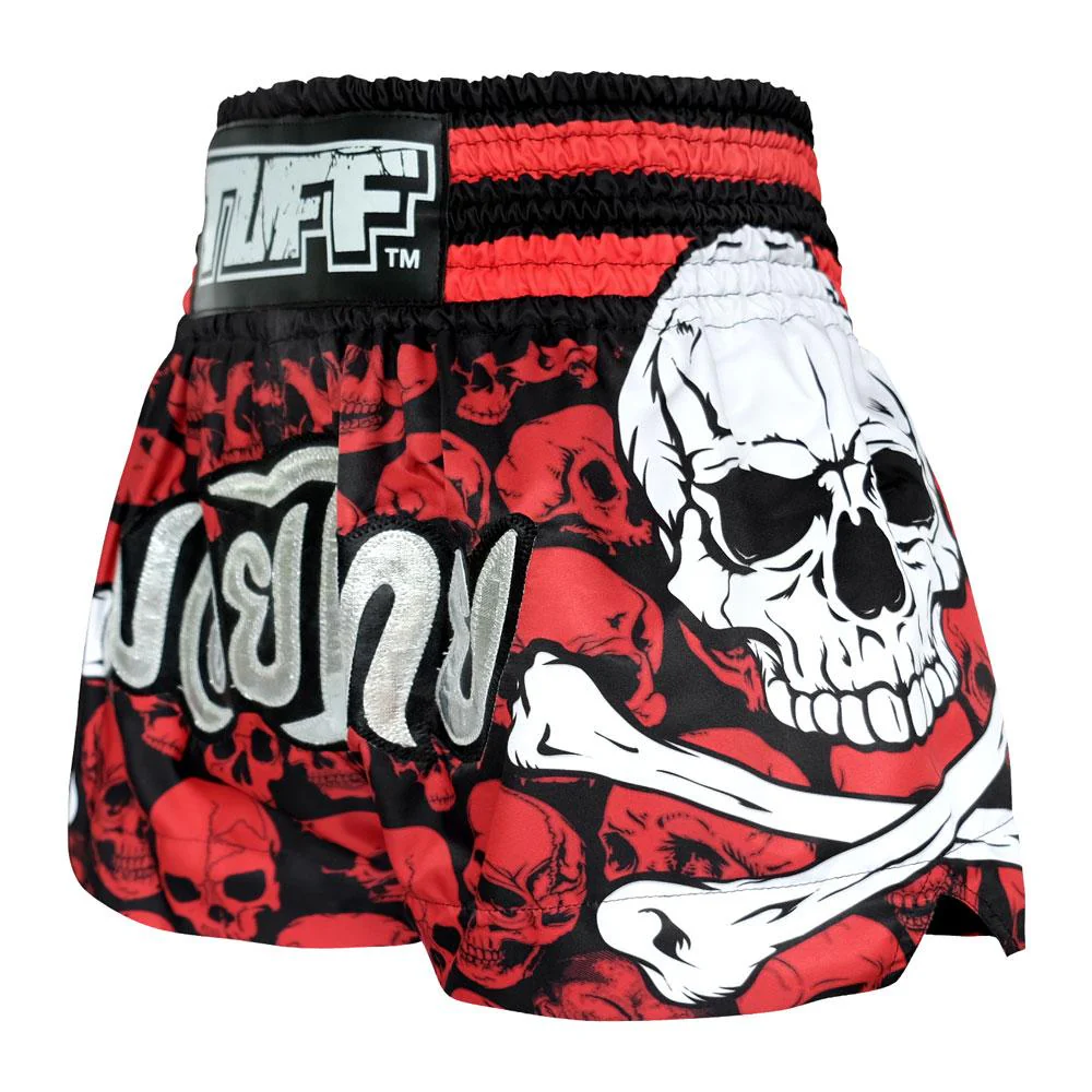TUFF MUAY THAI SHORTS SKULL RED/BLACK - Image 3