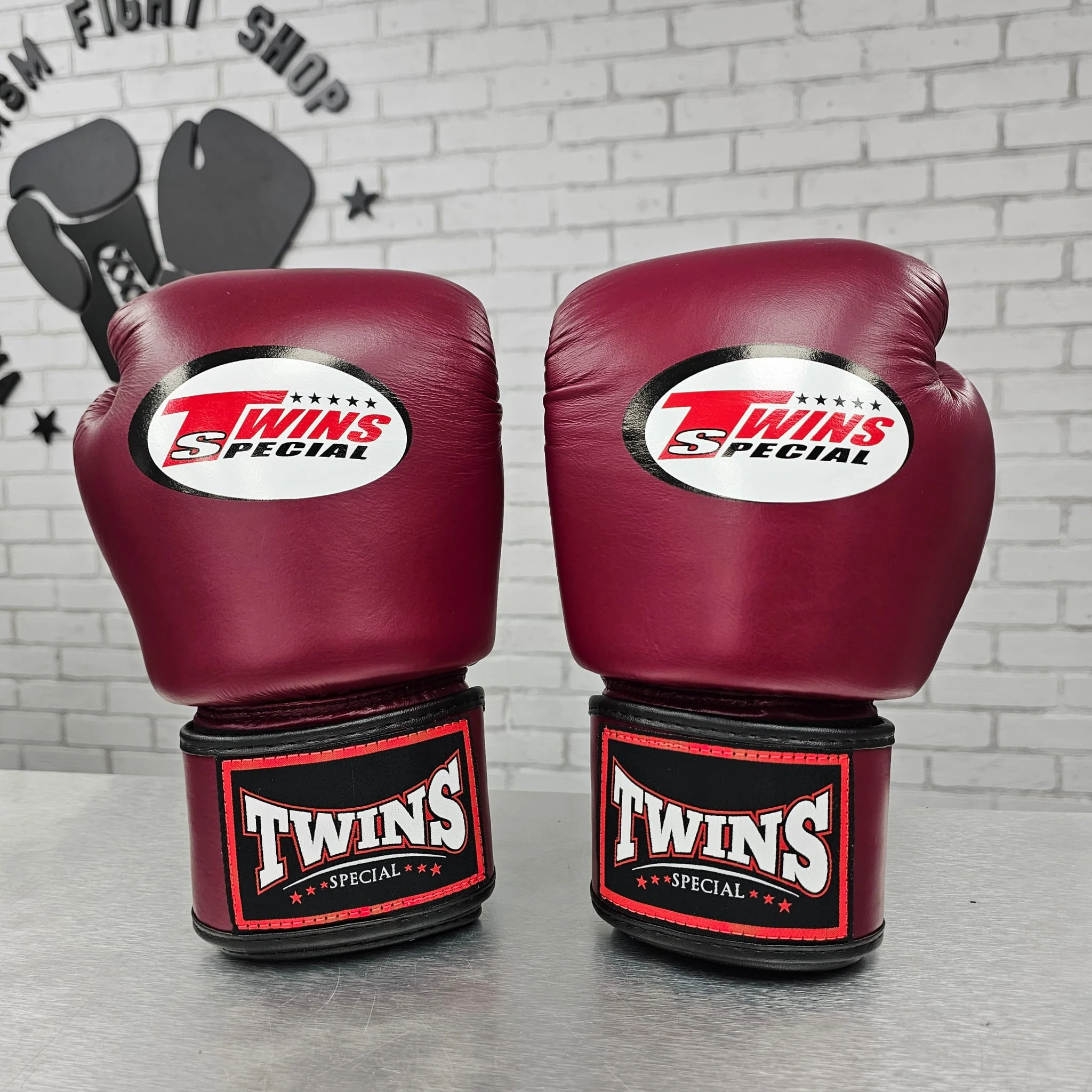 TWINS GLOVES LEATHER HOOK AND LOOP MAROON WINE RED - Image 2